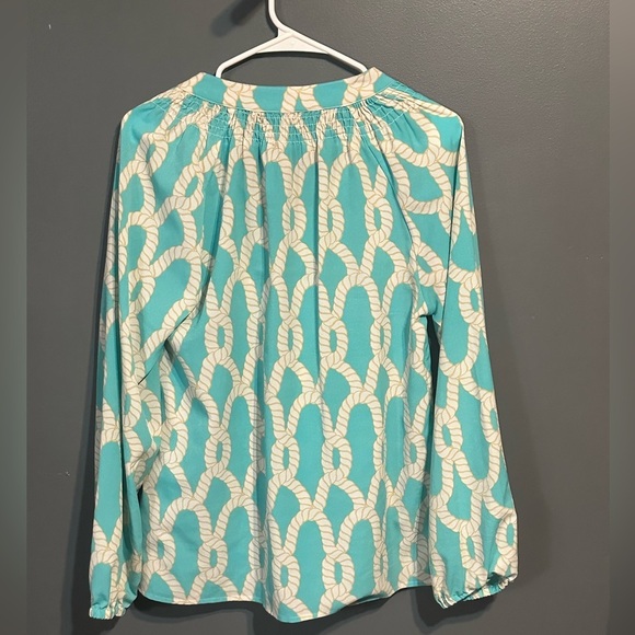 MacBeth Collection Aqua Nautical Rope Patterned Blouse 3 Buttons Women's medium - Picture 4 of 4
